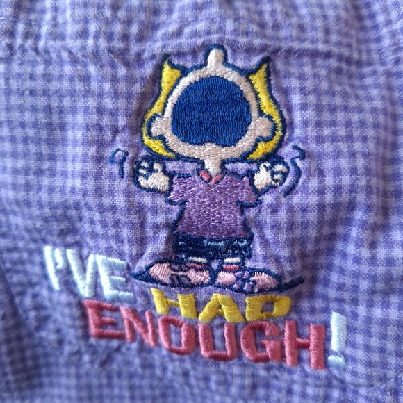 VTG Peanuts Shirt I've Had Enough Womens 18/20W Purple Plaid Short Sleeve Button - Picture 2 of 10
